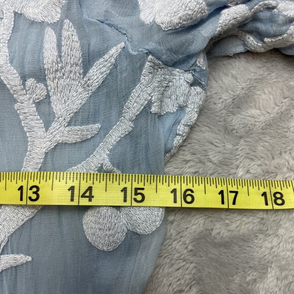 Sundance Gretty Zueger Sadie Top Womens S Blue Silk Floral Overlay Bell Sleeve - Picture 6 of 9